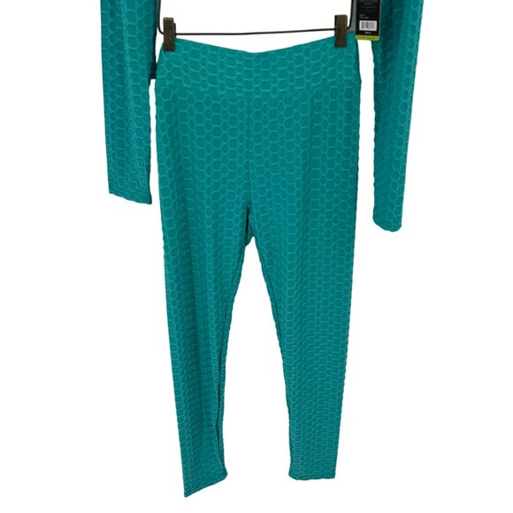 Special one Womens Textured 2 Piece Crop Top Leggings pants Set teal size XL new - Picture 3 of 13